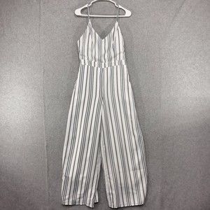 Lulus Take Time to Sea Me Jumpsuit Womens Size M Blue and White Striped Lace-Up